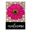 Pink Gerbera Dots Burlap House Flag