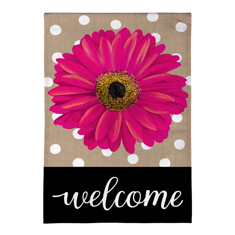 Pink Gerbera Dots Burlap House Flag