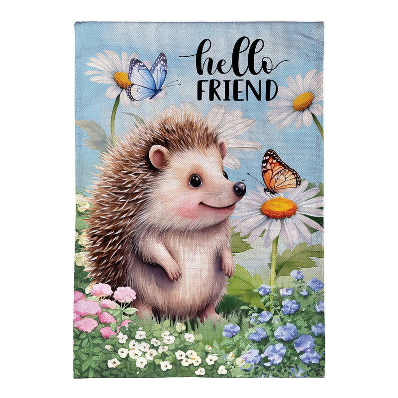 Hedgehog & Daisies Burlap House Flag