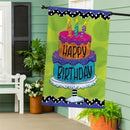 Ric Rac Happy Birthday Cake Burlap House Flag