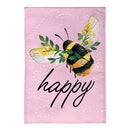 Bee Happy Pink Burlap Garden Flag