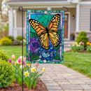 Stained Glass Butterfly Burlap Flag Garden
