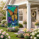Stained Glass Butterfly Burlap Flag House