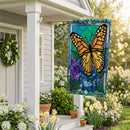 Stained Glass Butterfly Burlap Flag House