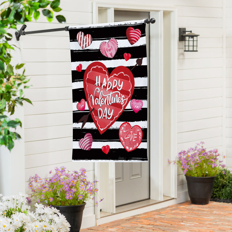 Striped Hearts Burlap House Flag