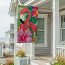 Tropical Flamingo Burlap Flag House