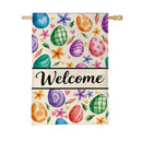 Colorful Egg Welcome Burlap Flag House
