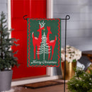 Holiday Deer and Tree Burlap Flag With Rippled Edge Garden