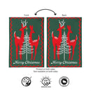 Holiday Deer and Tree Burlap Flag With Rippled Edge Garden