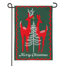 Holiday Deer and Tree Burlap Flag With Rippled Edge Garden
