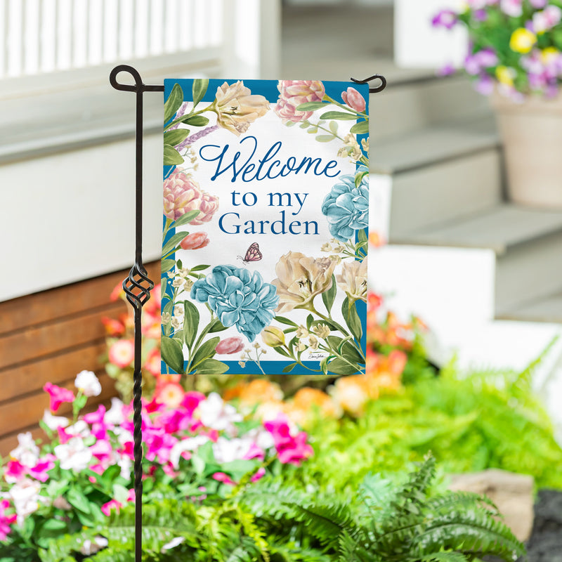 Welcome To My Garden Burlap Garden Flag