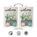 Welcome Farmhouse Jar Trio Burlap Flag Garden