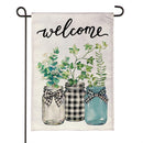 Welcome Farmhouse Jar Trio Burlap Flag Garden