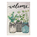Welcome Farmhouse Jar Trio Burlap Flag House