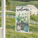 Welcome Farmhouse Jar Trio Burlap Flag House