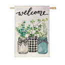 Welcome Farmhouse Jar Trio Burlap Flag House