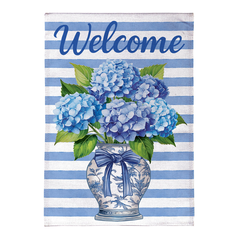 Hydrangea Vase Burlap Garden Flag