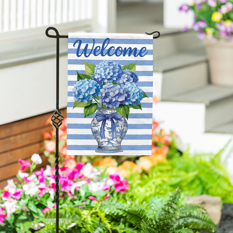 Hydrangea Vase Burlap Garden Flag