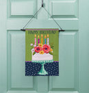 Floral Happy Birthday Cake Burlap Garden Flag