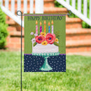 Floral Happy Birthday Cake Burlap Garden Flag
