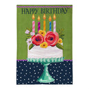 Floral Happy Birthday Cake Burlap Garden Flag