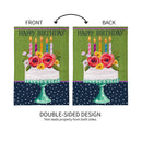 Floral Happy Birthday Cake Burlap Garden Flag