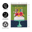 Floral Happy Birthday Cake Burlap Garden Flag