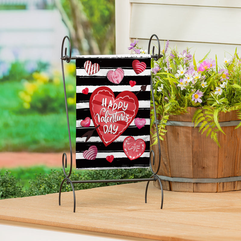 Striped Hearts Burlap Garden Flag
