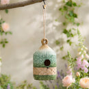 Cottage Garden Bird House, Ceramic Hanging Sage Green Crackle Glaze