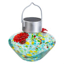 Cottage Garden Bird Feeder, ArtGlass Hummingbird Feeder, Solar, Aqua Confetti