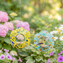 Cottage Garden Bird Feeder, ArtGlass Aqua & Yellow Confetti, 2 Asst., 8"D