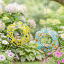 Cottage Garden Bird Feeder, ArtGlass Aqua & Yellow Confetti, 2 Asst., 8"D