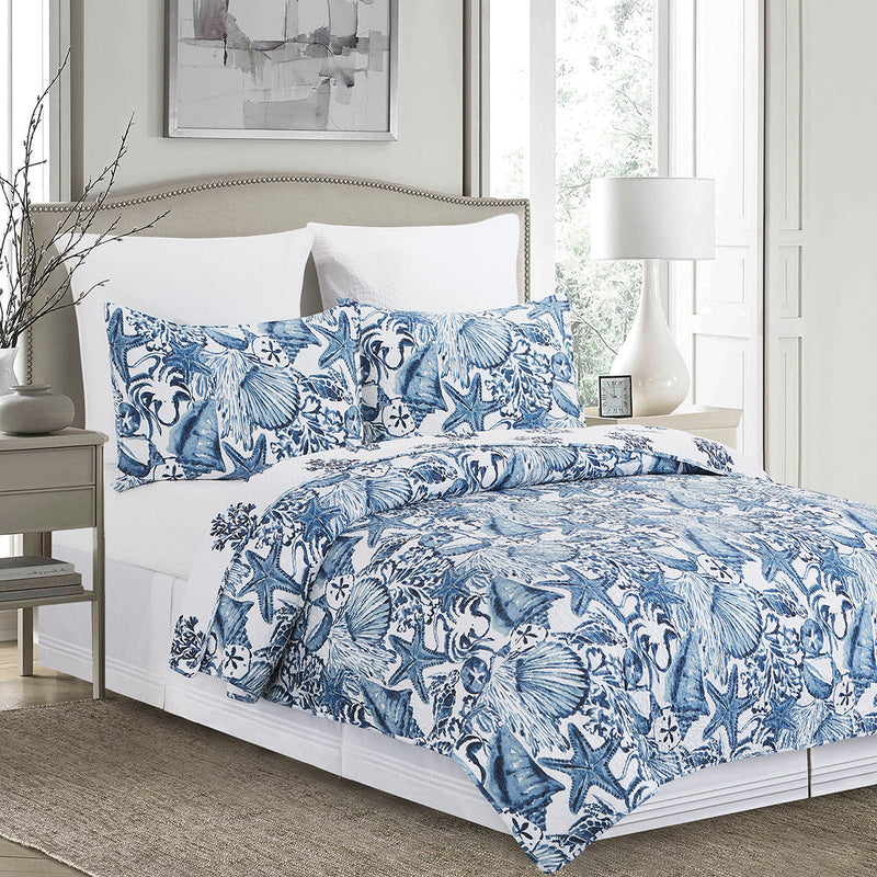 Blue Coast Shells Twin Quilt Set