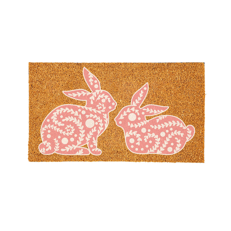 Welcome Leaf Pattern Bunny Coir Mat
