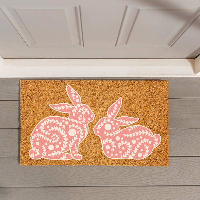 Welcome Leaf Pattern Bunny Coir Mat