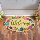 Hop Into Spring Floral Welcome Scallop Shaped Coir Mat