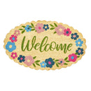Hop Into Spring Floral Welcome Scallop Shaped Coir Mat