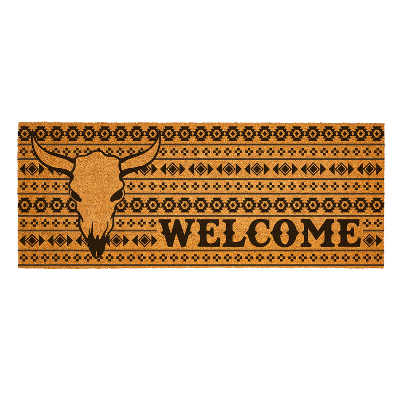 Southwest Pueblo Coir Mat, Steer Skull Aztec, 60"x24"