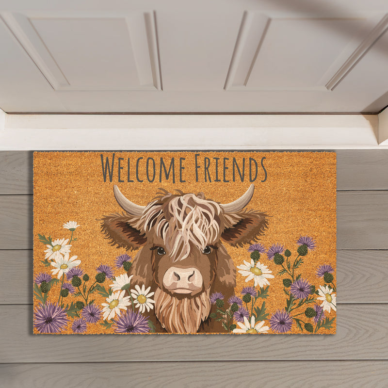 Petal & Plow Highland Cow, Coir Mat 30"x18"
