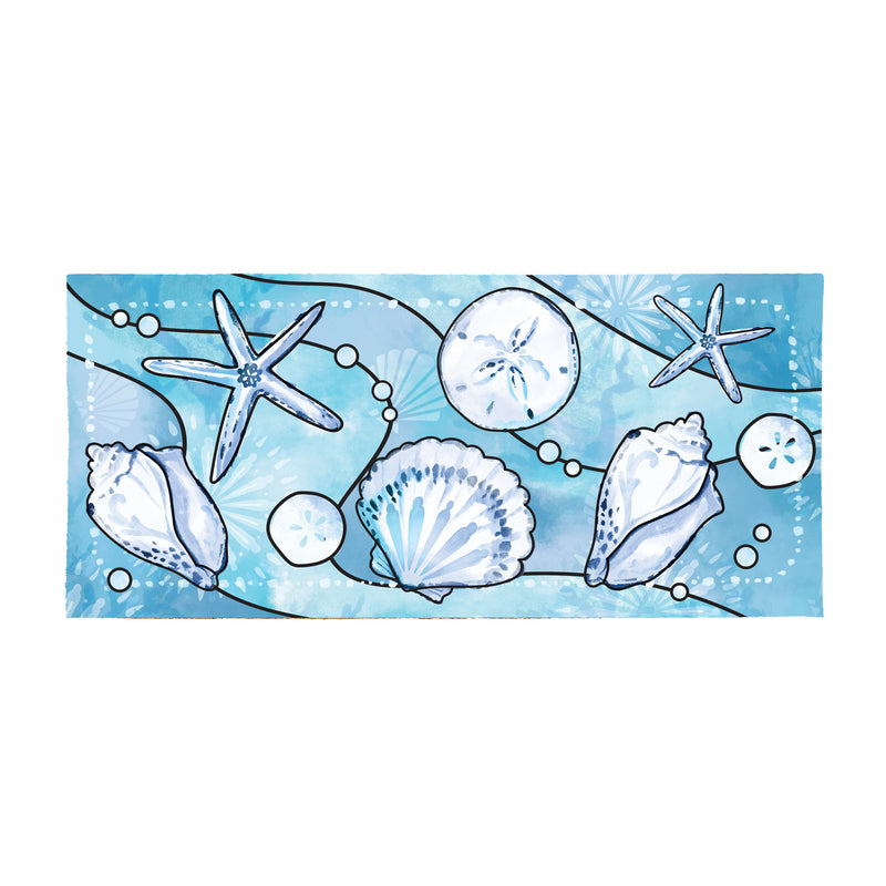 Blue Coastal Shells Flocked Coir Sassafras Switch Mat, Sea Illustration, 22"x10"