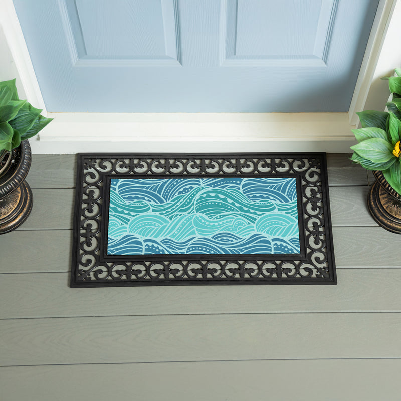 Blue Coastal Make Waves Flocked Coir Sassafras Switch Mat, 22"x10"