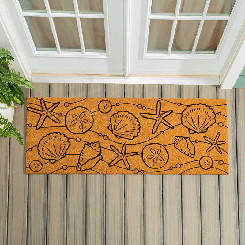 Blue Coastal Shells Coir Mat, Sea Illustration, 60"x24"