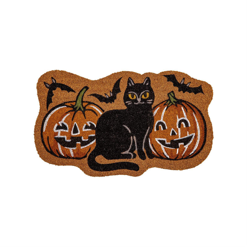 Black Cat & Pumpkins Shaped Coir Mat