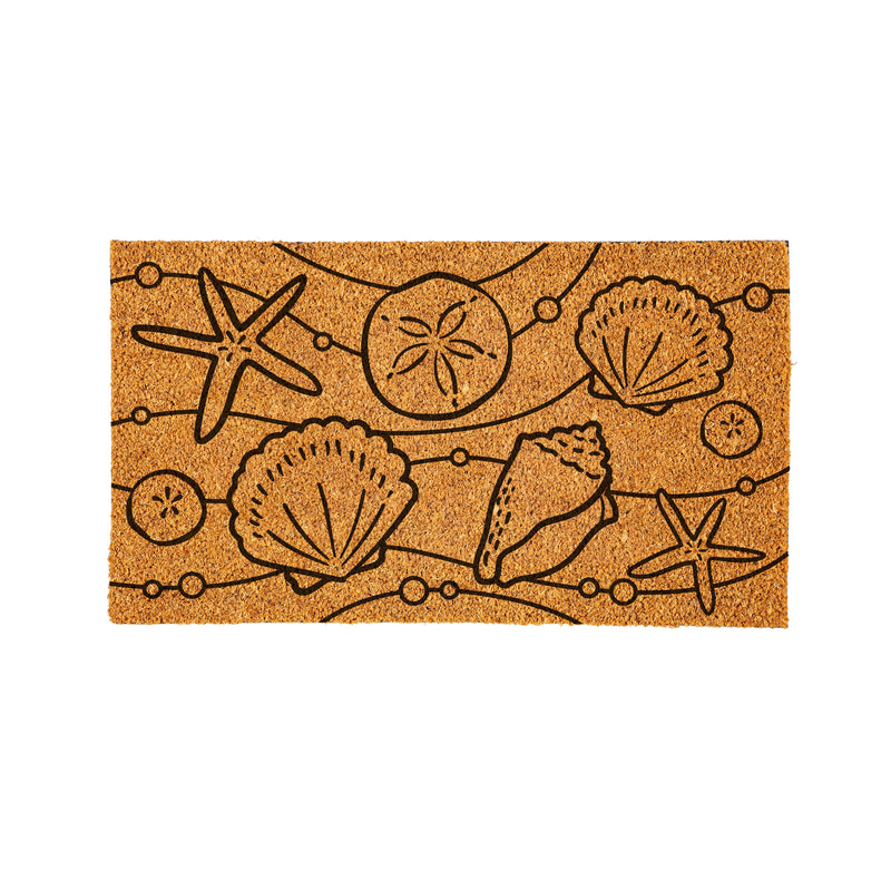 Blue Coastal Shells Coir Mat, Sea Illustration, 28"x16"