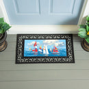 Blue Coastal Sailboats Flocked Coir Sassafras Switch Mat, Landscape, 22"x10"