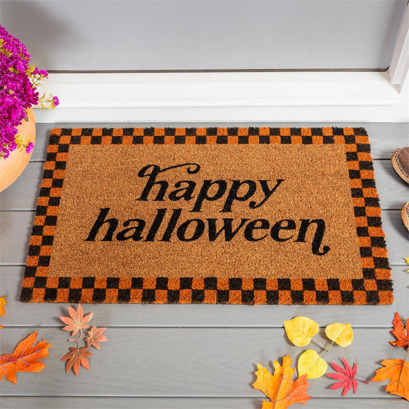 Happy Halloween Checkered Coir Mat