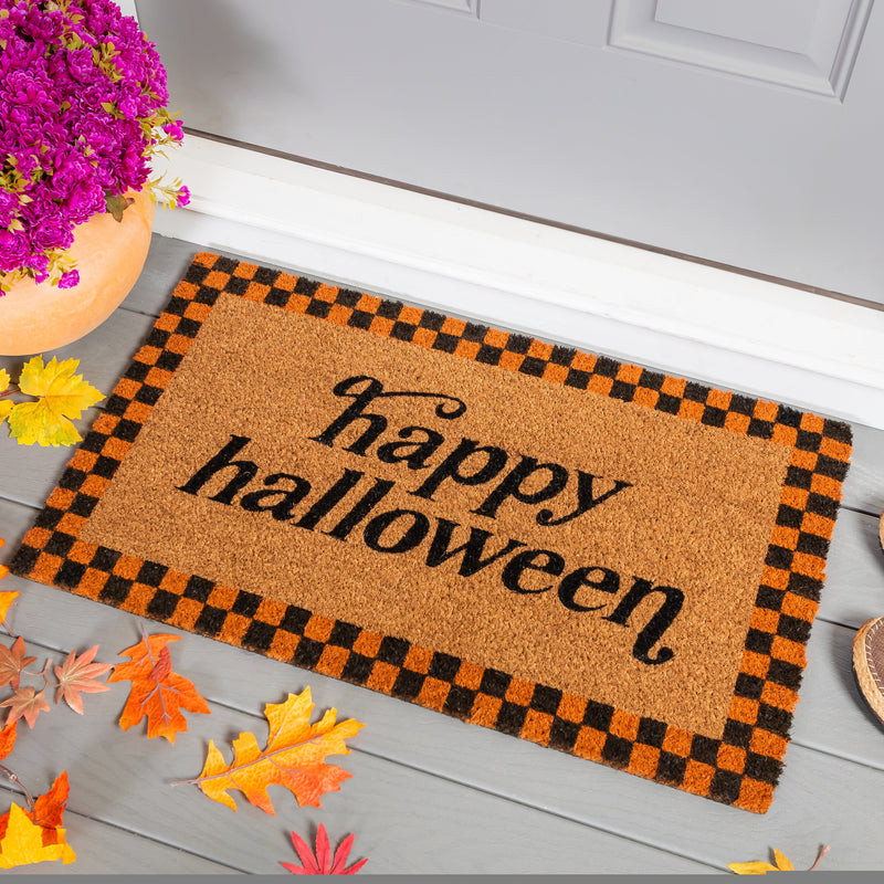 Happy Halloween Checkered Coir Mat