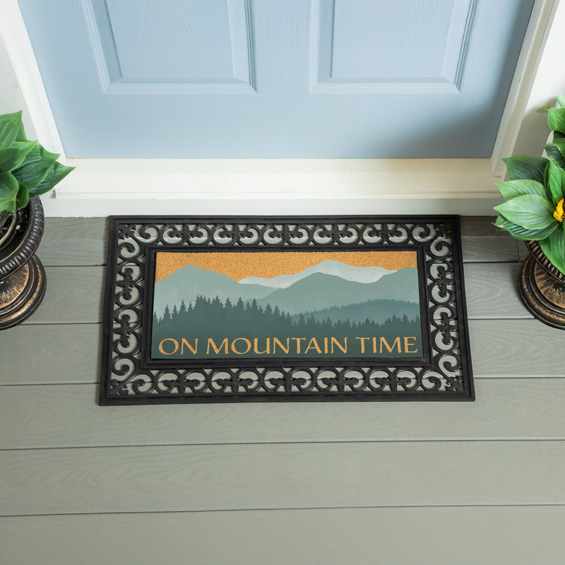 High Country Painting Flocked Coir Sassafras Switch Mat, "On Mountain Time", 22"x10"