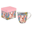 Hillside Pasture Coffee Cup Ceramic Cup O' Java, Floral Pig, 17oz, Gift Box