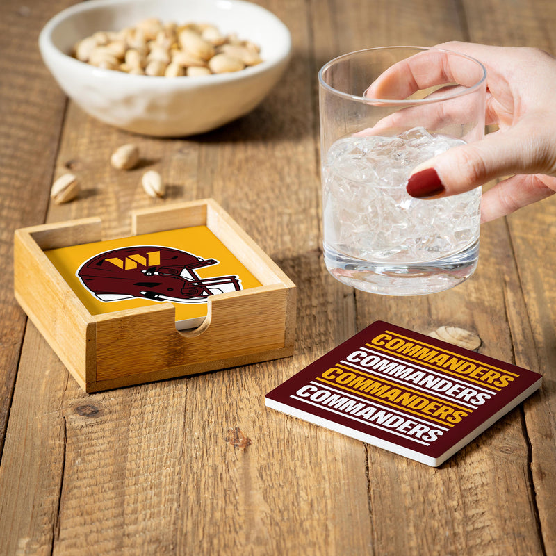 Washington Commanders Ceramic Coasters Set, 4pcs with Wood Caddy